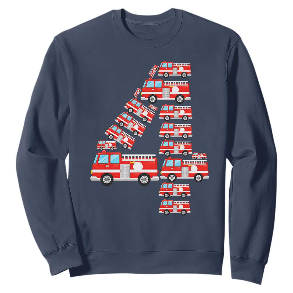 Fire Truck 4th Birthday Sweatshirt Firefighter Gift For Four Year Old Kid