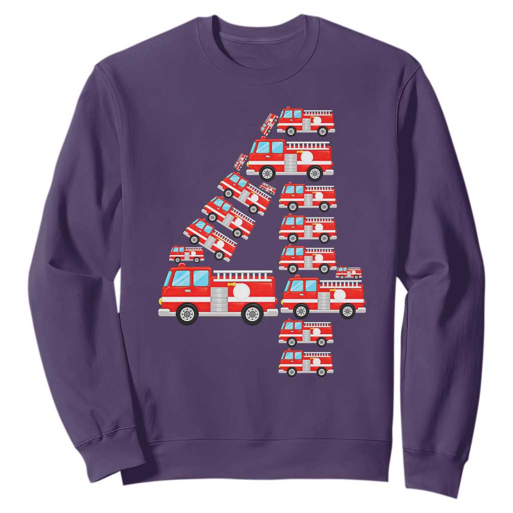 Fire Truck 4th Birthday Sweatshirt Firefighter Gift For Four Year Old Kid