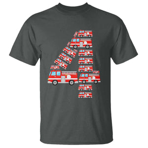 Fire Truck 4th Birthday T Shirt Firefighter Gift For Four Year Old Kid