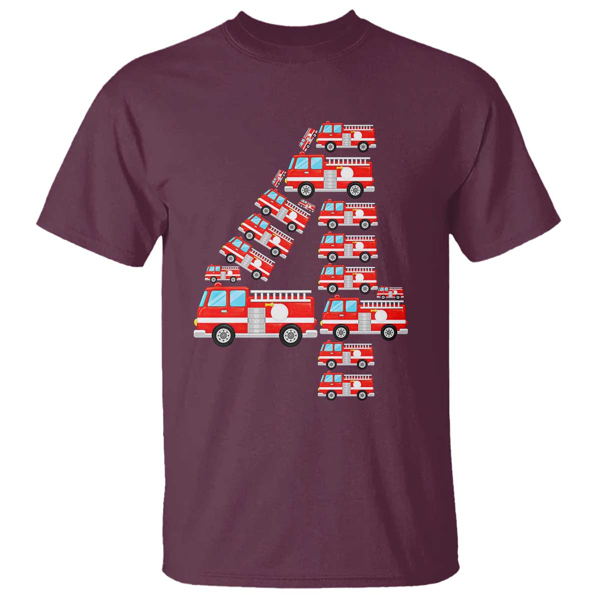 Fire Truck 4th Birthday T Shirt Firefighter Gift For Four Year Old Kid