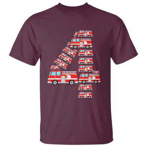 Fire Truck 4th Birthday T Shirt Firefighter Gift For Four Year Old Kid