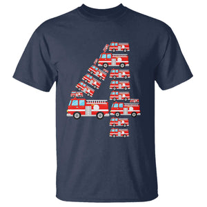 Fire Truck 4th Birthday T Shirt Firefighter Gift For Four Year Old Kid