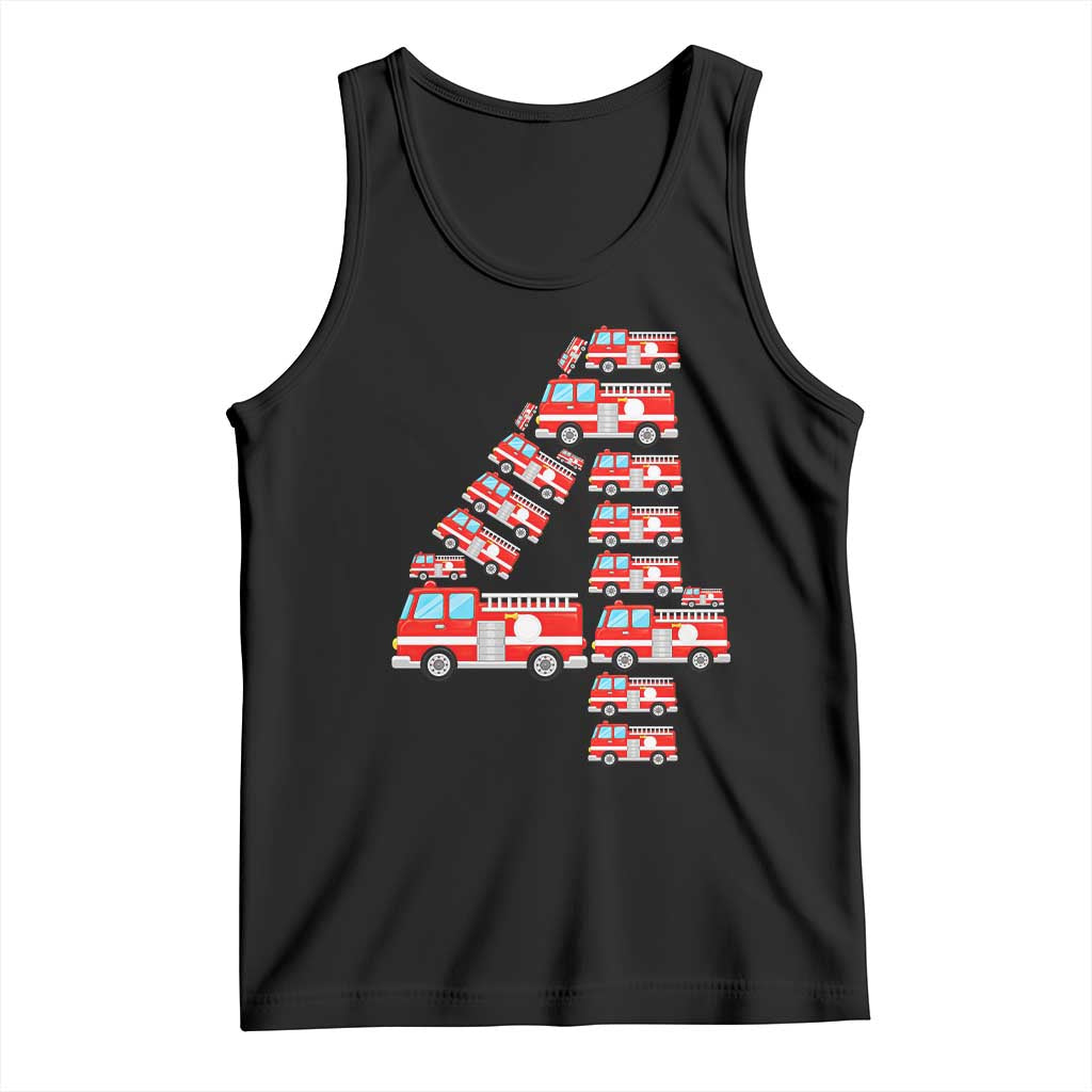 Fire Truck 4th Birthday Tank Top Firefighter Gift For Four Year Old Kid