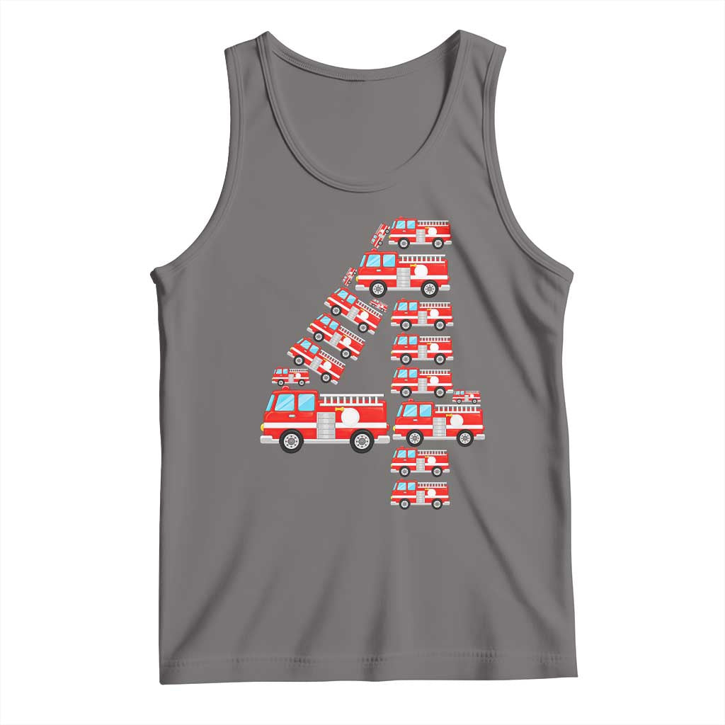 Fire Truck 4th Birthday Tank Top Firefighter Gift For Four Year Old Kid