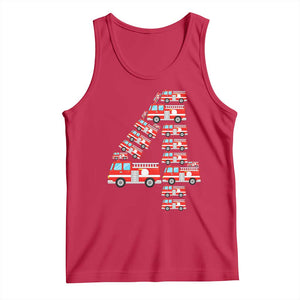 Fire Truck 4th Birthday Tank Top Firefighter Gift For Four Year Old Kid