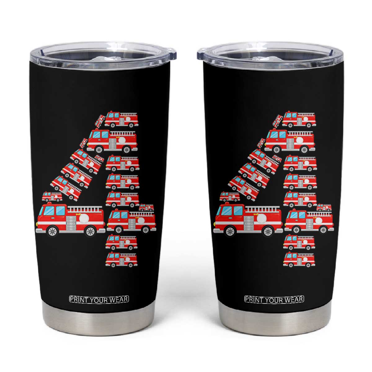 Fire Truck 4th Birthday Tumbler Cup Firefighter Gift For Four Year Old Kid