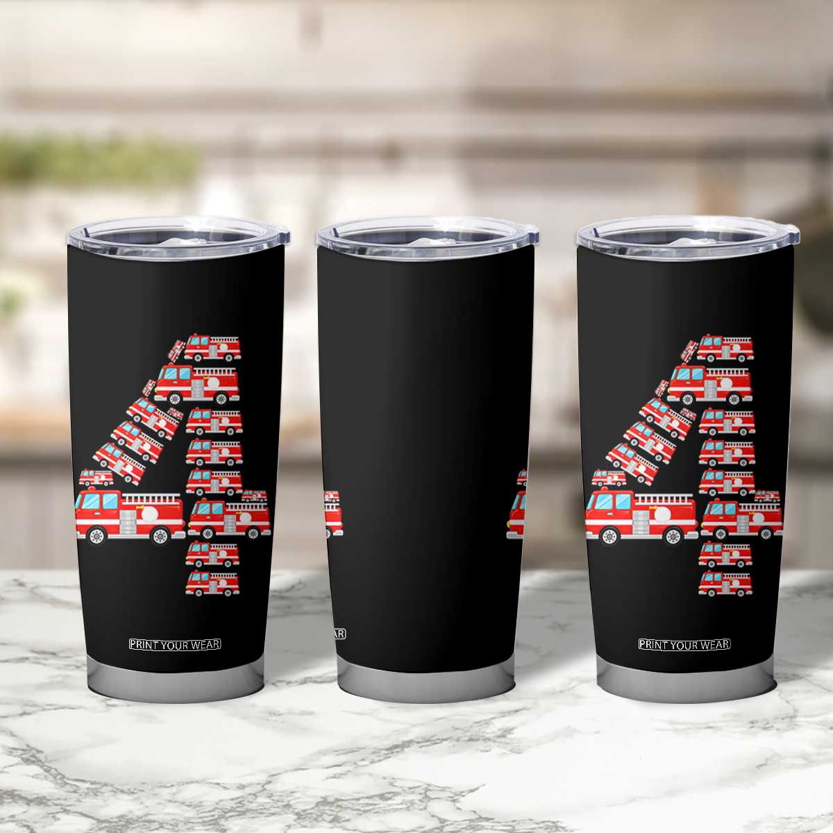 Fire Truck 4th Birthday Tumbler Cup Firefighter Gift For Four Year Old Kid