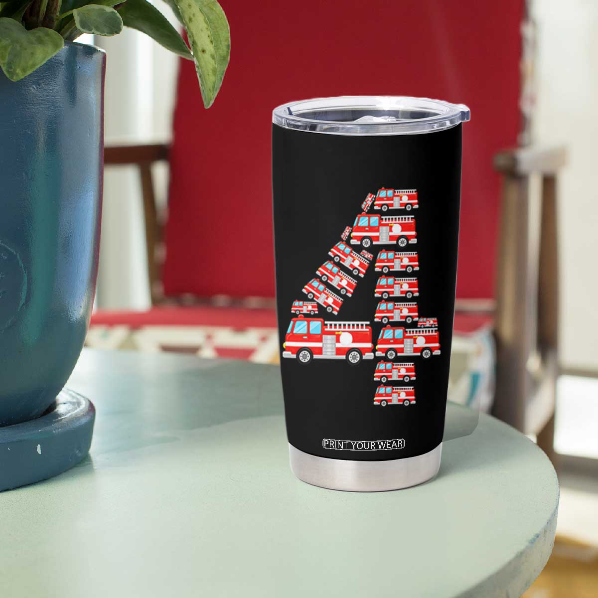 Fire Truck 4th Birthday Tumbler Cup Firefighter Gift For Four Year Old Kid
