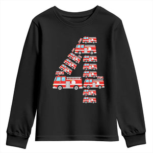 Fire Truck 4th Birthday Youth Sweatshirt Firefighter Gift For Four Year Old Kid
