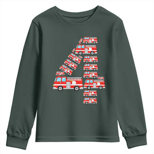Fire Truck 4th Birthday Youth Sweatshirt Firefighter Gift For Four Year Old Kid