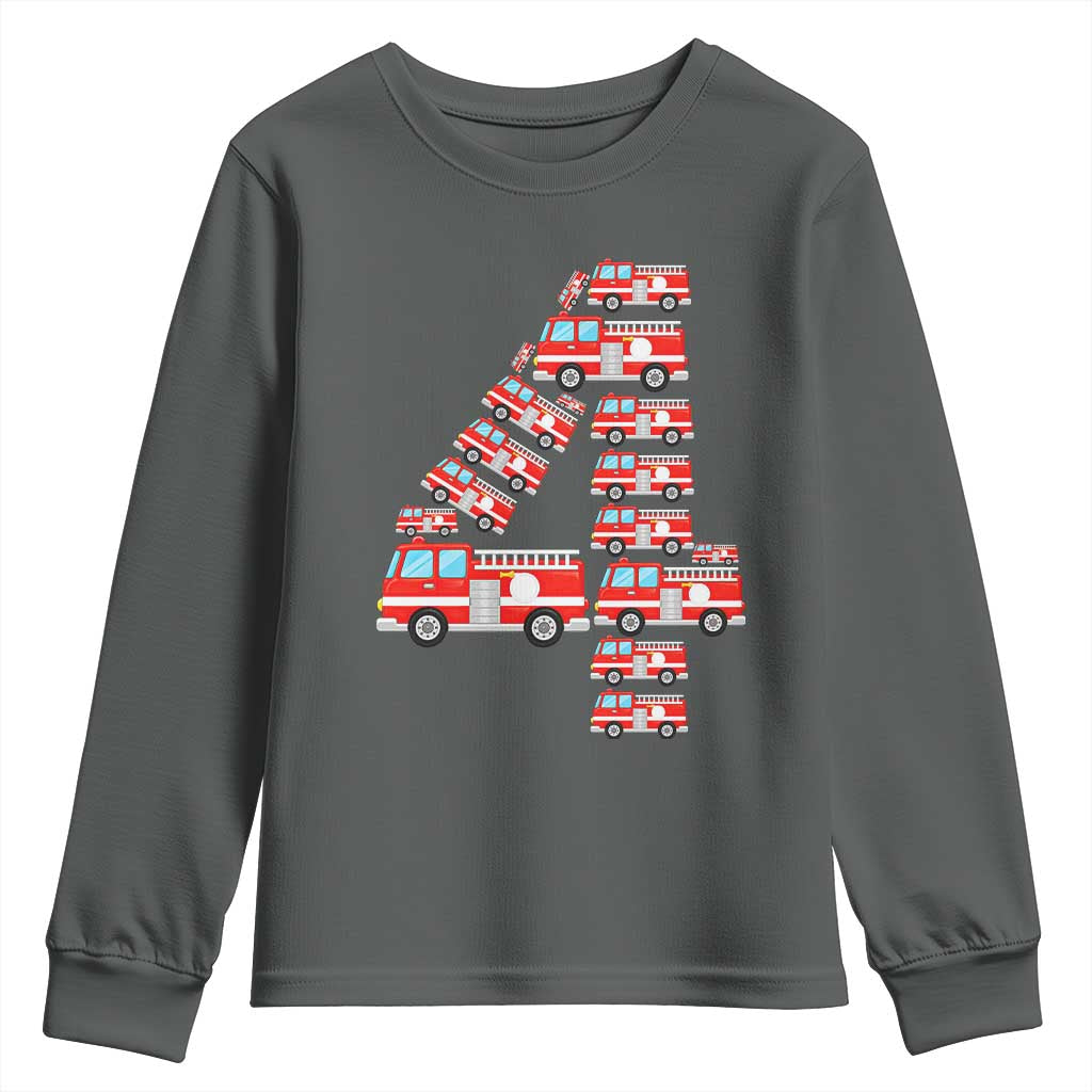 Fire Truck 4th Birthday Youth Sweatshirt Firefighter Gift For Four Year Old Kid