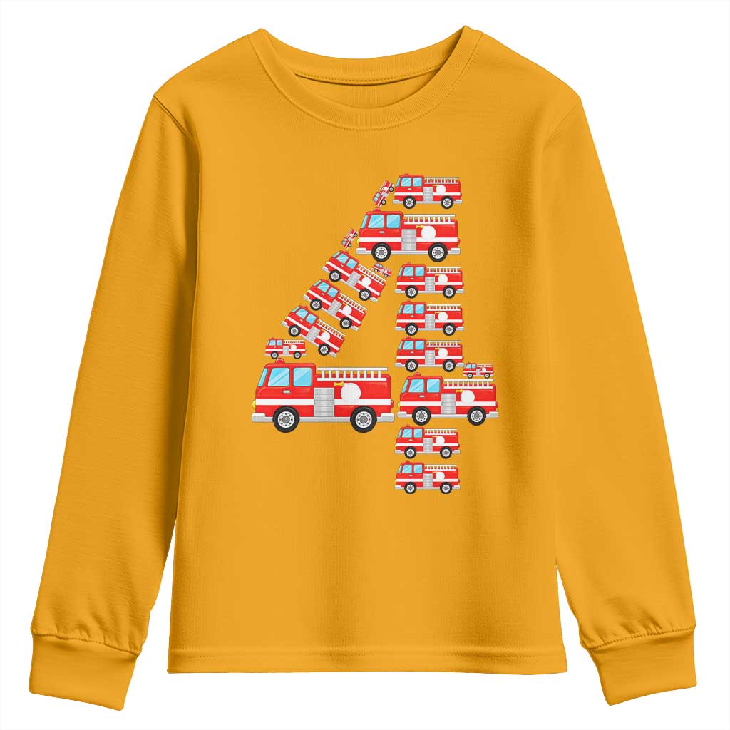 Fire Truck 4th Birthday Youth Sweatshirt Firefighter Gift For Four Year Old Kid
