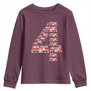 Fire Truck 4th Birthday Youth Sweatshirt Firefighter Gift For Four Year Old Kid
