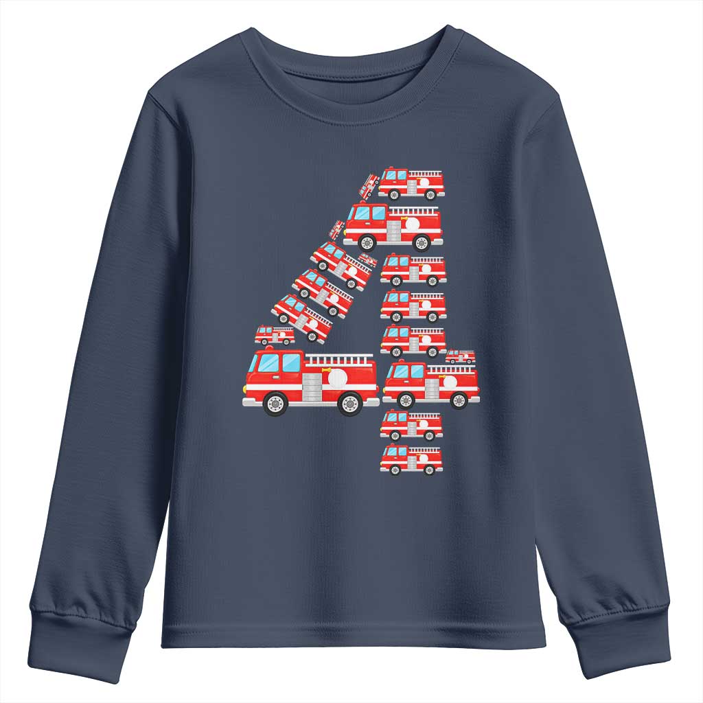 Fire Truck 4th Birthday Youth Sweatshirt Firefighter Gift For Four Year Old Kid