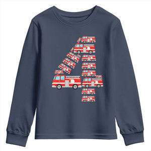Fire Truck 4th Birthday Youth Sweatshirt Firefighter Gift For Four Year Old Kid