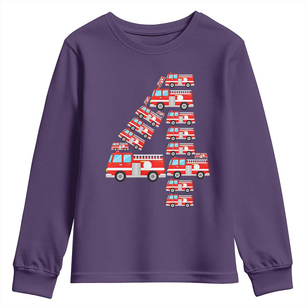 Fire Truck 4th Birthday Youth Sweatshirt Firefighter Gift For Four Year Old Kid