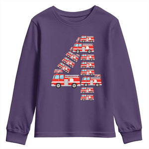 Fire Truck 4th Birthday Youth Sweatshirt Firefighter Gift For Four Year Old Kid