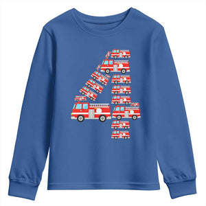 Fire Truck 4th Birthday Youth Sweatshirt Firefighter Gift For Four Year Old Kid