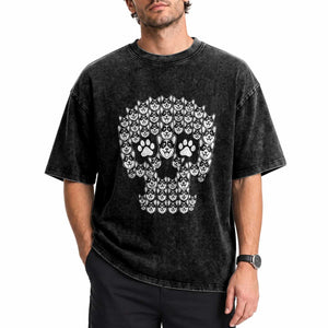 Funny Corgi Skull Halloween Washed Cotton T-Shirt Dog Lover Spooky Gift