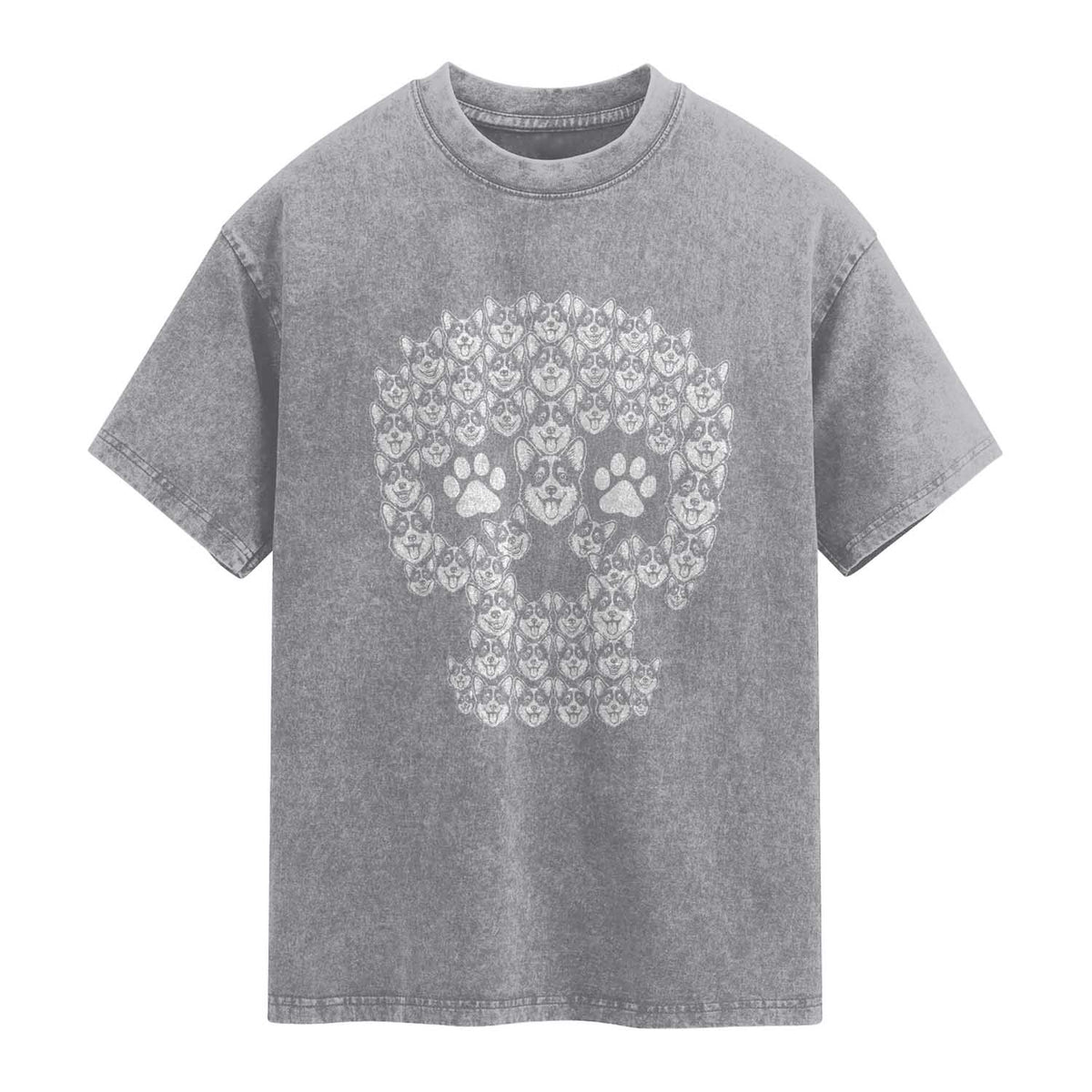 Funny Corgi Skull Halloween Washed Cotton T-Shirt Dog Lover Spooky Gift