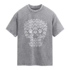 Funny Corgi Skull Halloween Washed Cotton T-Shirt Dog Lover Spooky Gift