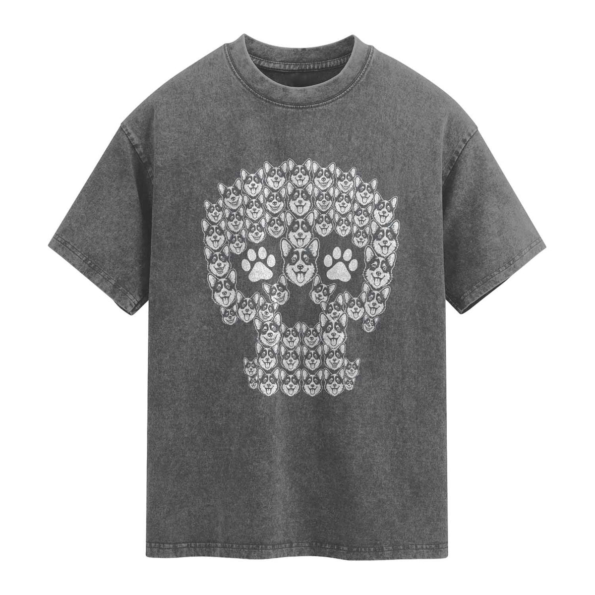Funny Corgi Skull Halloween Washed Cotton T-Shirt Dog Lover Spooky Gift