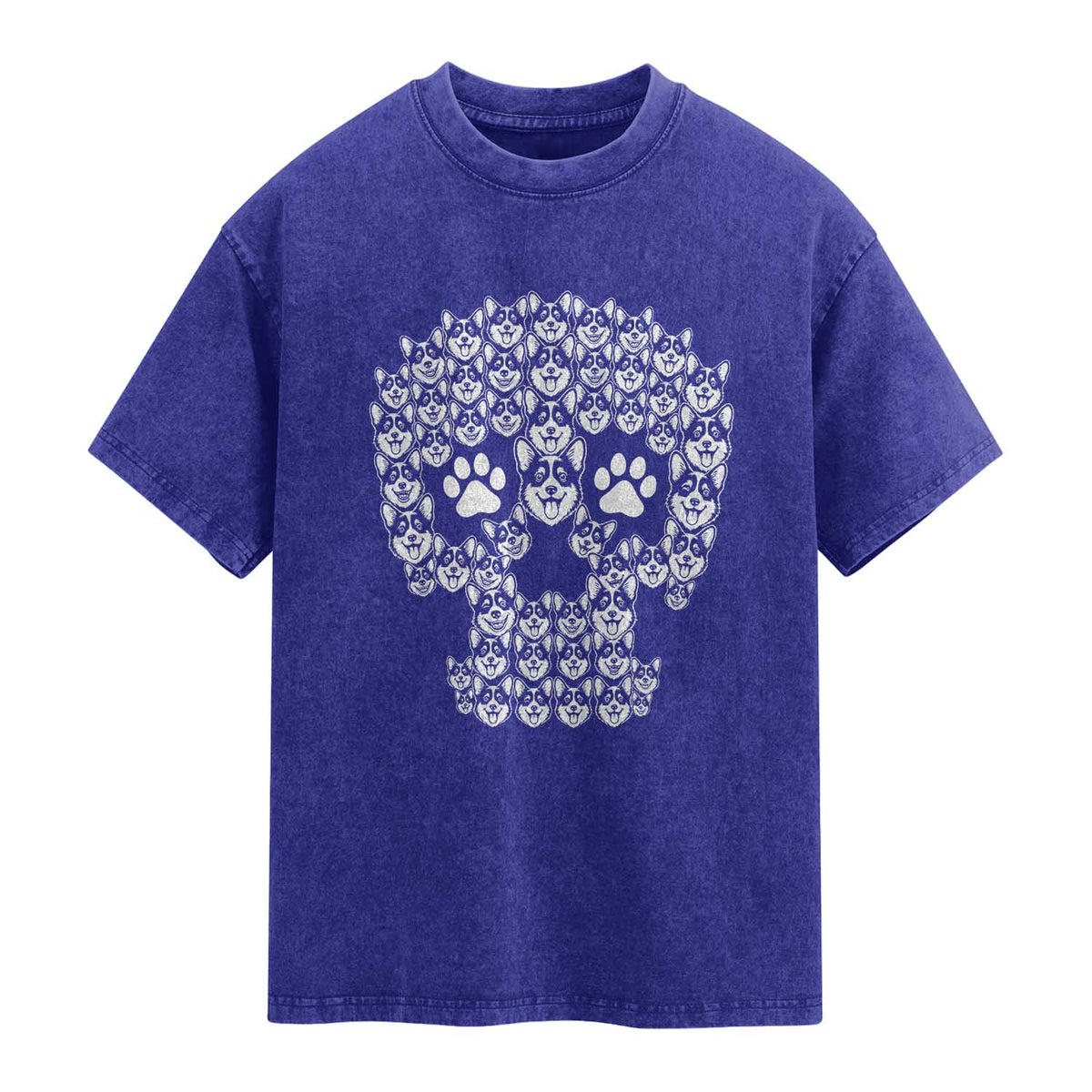 Funny Corgi Skull Halloween Washed Cotton T-Shirt Dog Lover Spooky Gift