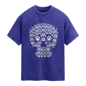 Funny Corgi Skull Halloween Washed Cotton T-Shirt Dog Lover Spooky Gift