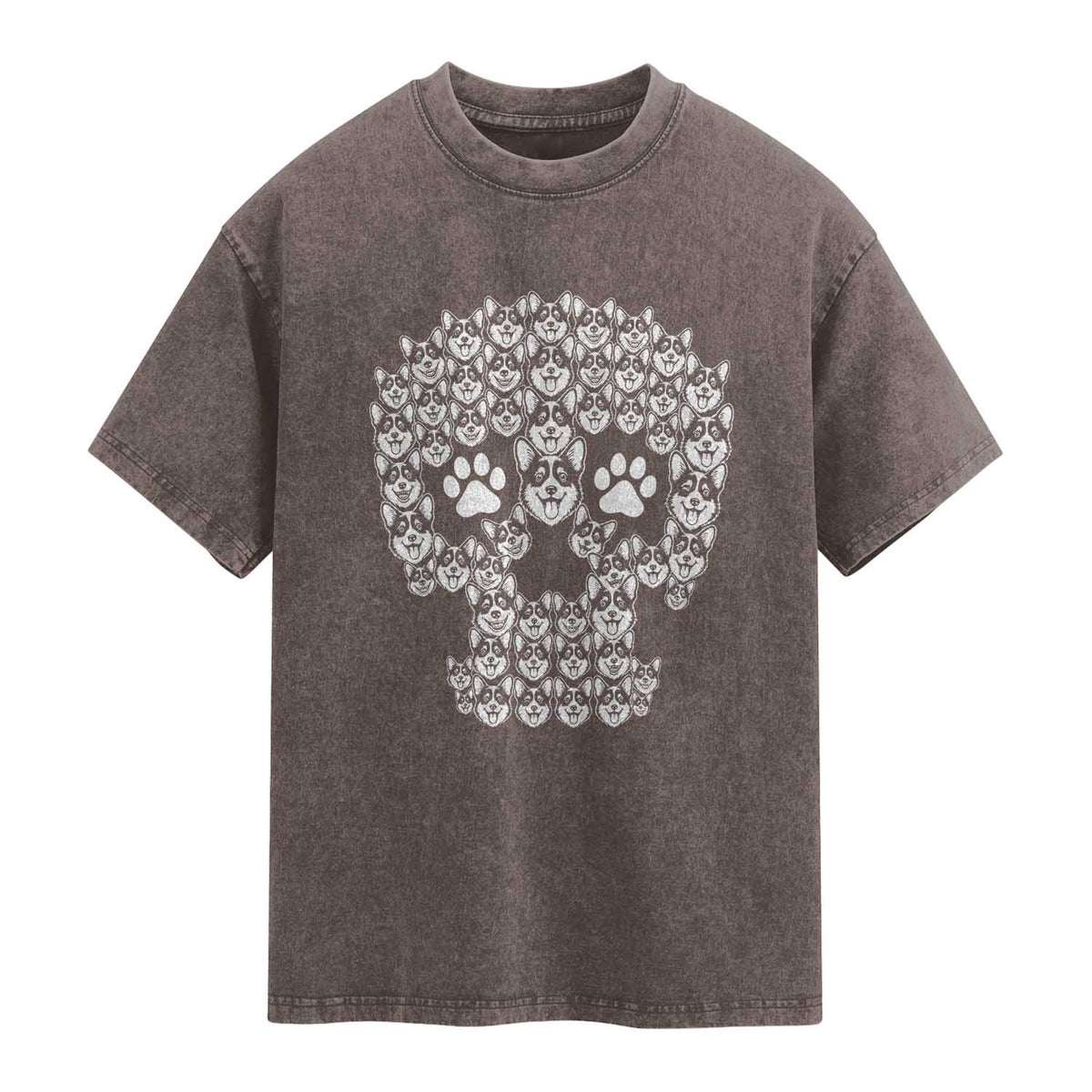 Funny Corgi Skull Halloween Washed Cotton T-Shirt Dog Lover Spooky Gift