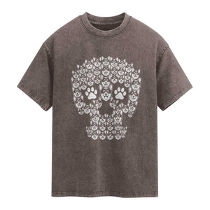 Funny Corgi Skull Halloween Washed Cotton T-Shirt Dog Lover Spooky Gift