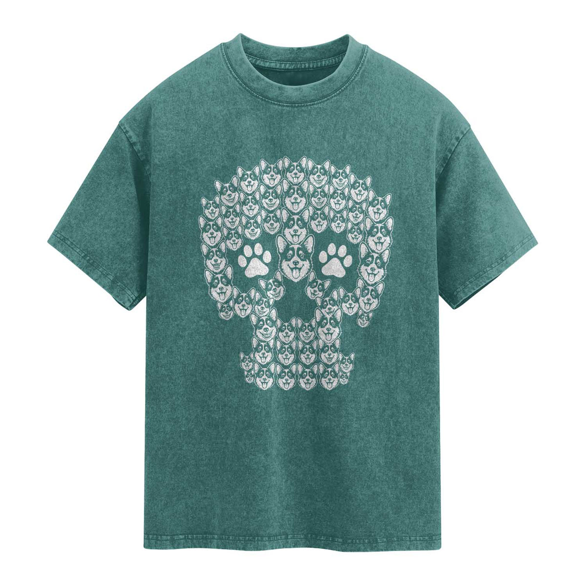 Funny Corgi Skull Halloween Washed Cotton T-Shirt Dog Lover Spooky Gift
