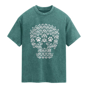 Funny Corgi Skull Halloween Washed Cotton T-Shirt Dog Lover Spooky Gift