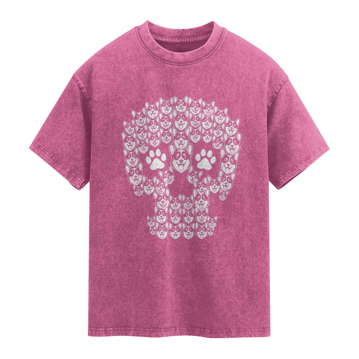 Funny Corgi Skull Halloween Washed Cotton T-Shirt Dog Lover Spooky Gift