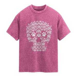 Funny Corgi Skull Halloween Washed Cotton T-Shirt Dog Lover Spooky Gift