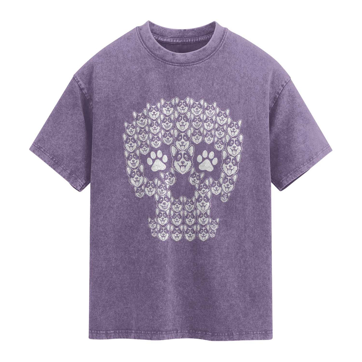 Funny Corgi Skull Halloween Washed Cotton T-Shirt Dog Lover Spooky Gift