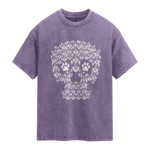 Funny Corgi Skull Halloween Washed Cotton T-Shirt Dog Lover Spooky Gift