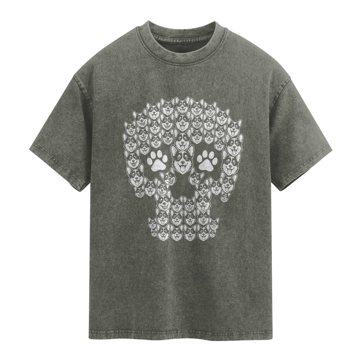 Funny Corgi Skull Halloween Washed Cotton T-Shirt Dog Lover Spooky Gift