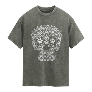 Funny Corgi Skull Halloween Washed Cotton T-Shirt Dog Lover Spooky Gift