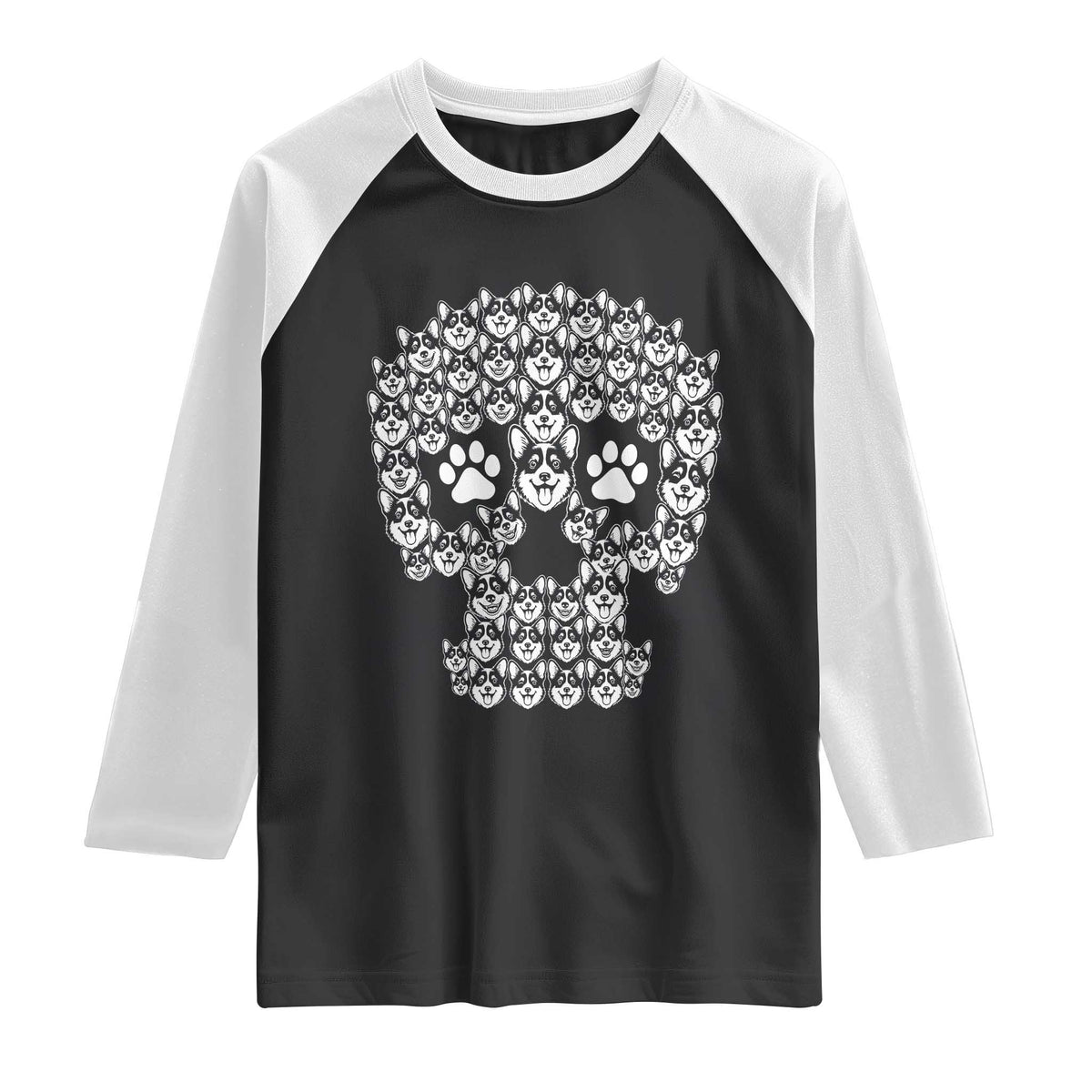 Funny Corgi Skull Halloween Raglan Shirt Dog Lover Spooky Gift