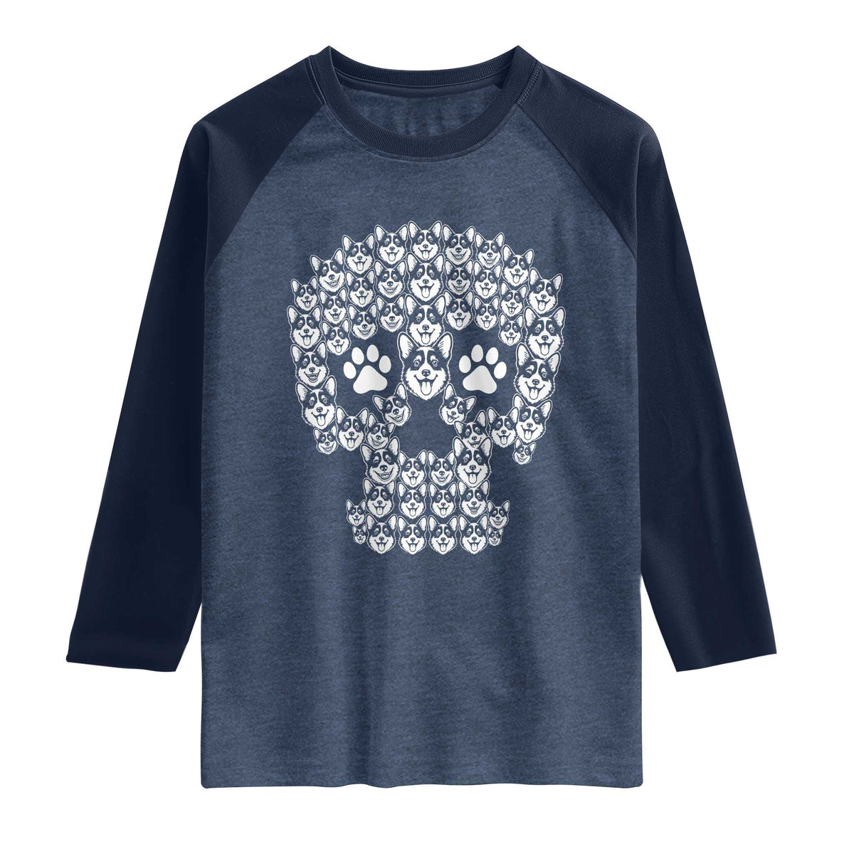 Funny Corgi Skull Halloween Raglan Shirt Dog Lover Spooky Gift