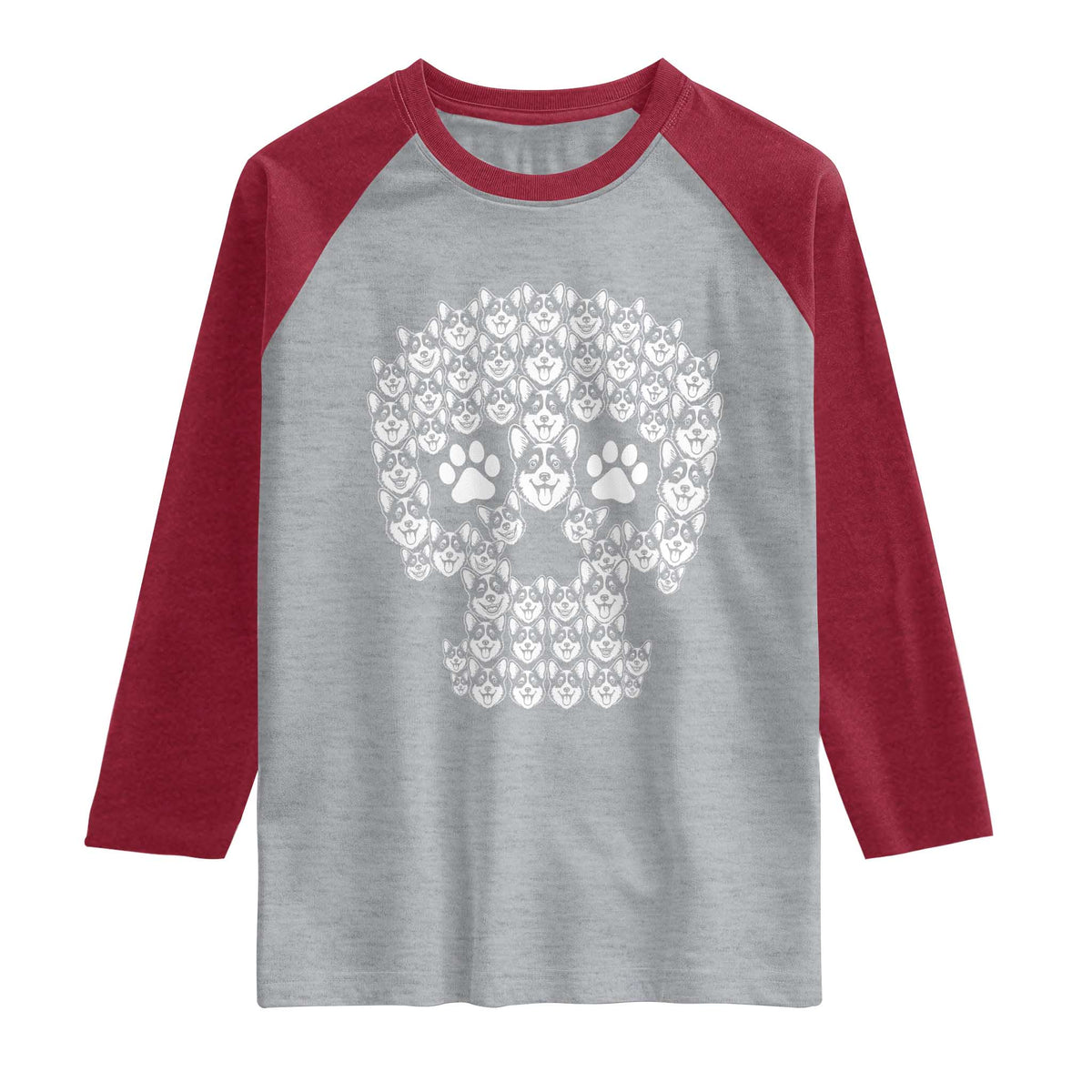 Funny Corgi Skull Halloween Raglan Shirt Dog Lover Spooky Gift