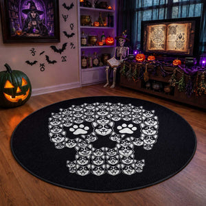 Funny Corgi Skull Halloween Round Rug Dog Lover Spooky Gift