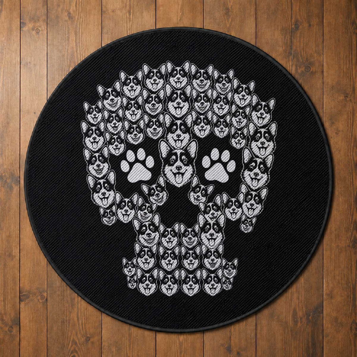 Funny Corgi Skull Halloween Round Rug Dog Lover Spooky Gift