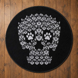 Funny Corgi Skull Halloween Round Rug Dog Lover Spooky Gift