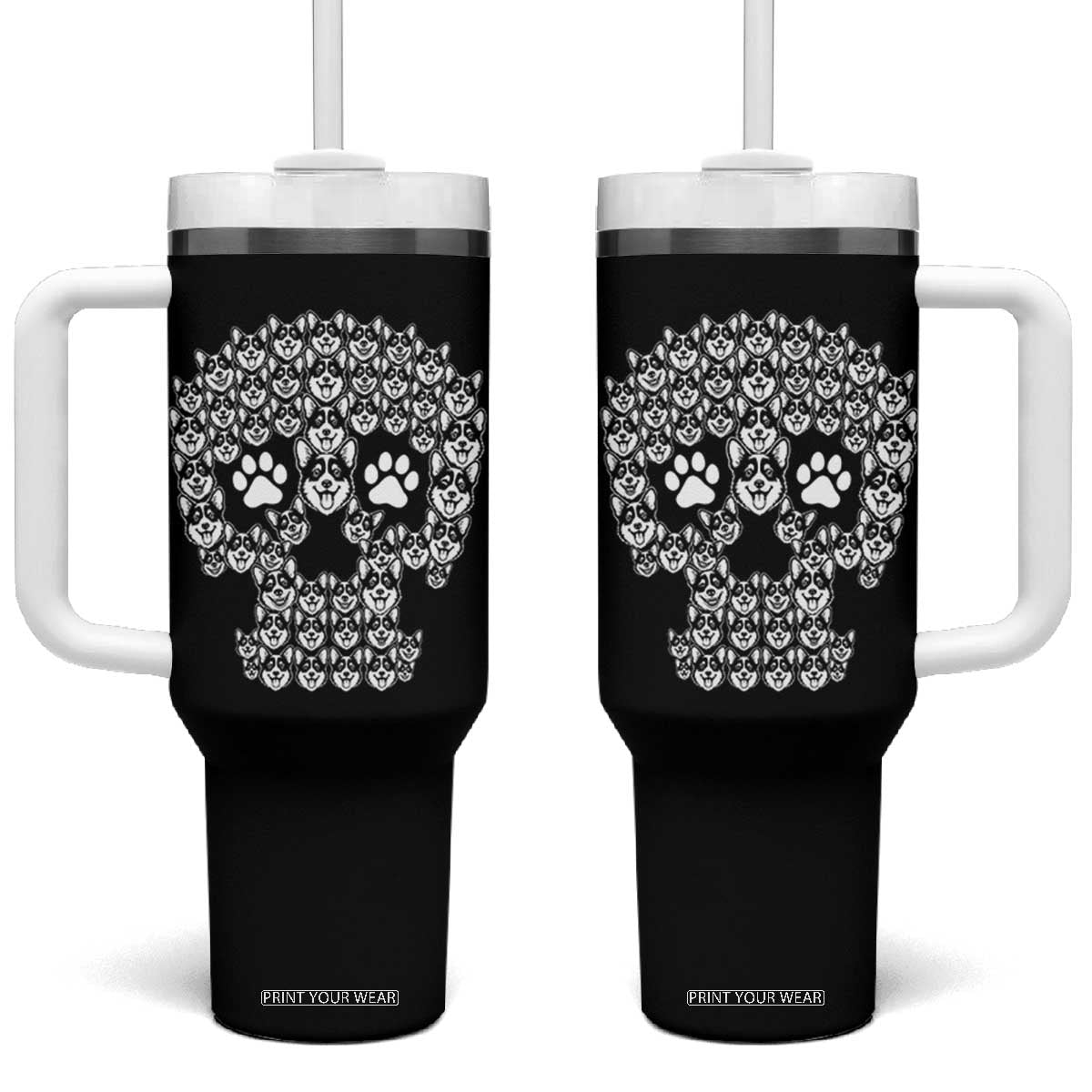 Funny Corgi Skull Halloween Tumbler With Handle Dog Lover Spooky Gift
