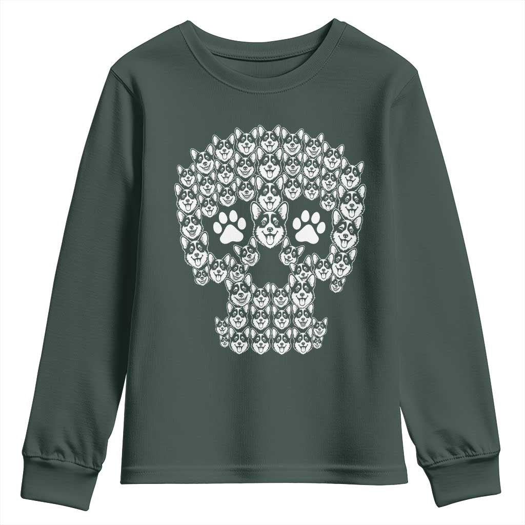 Funny Corgi Skull Halloween Youth Sweatshirt Dog Lover Spooky Gift
