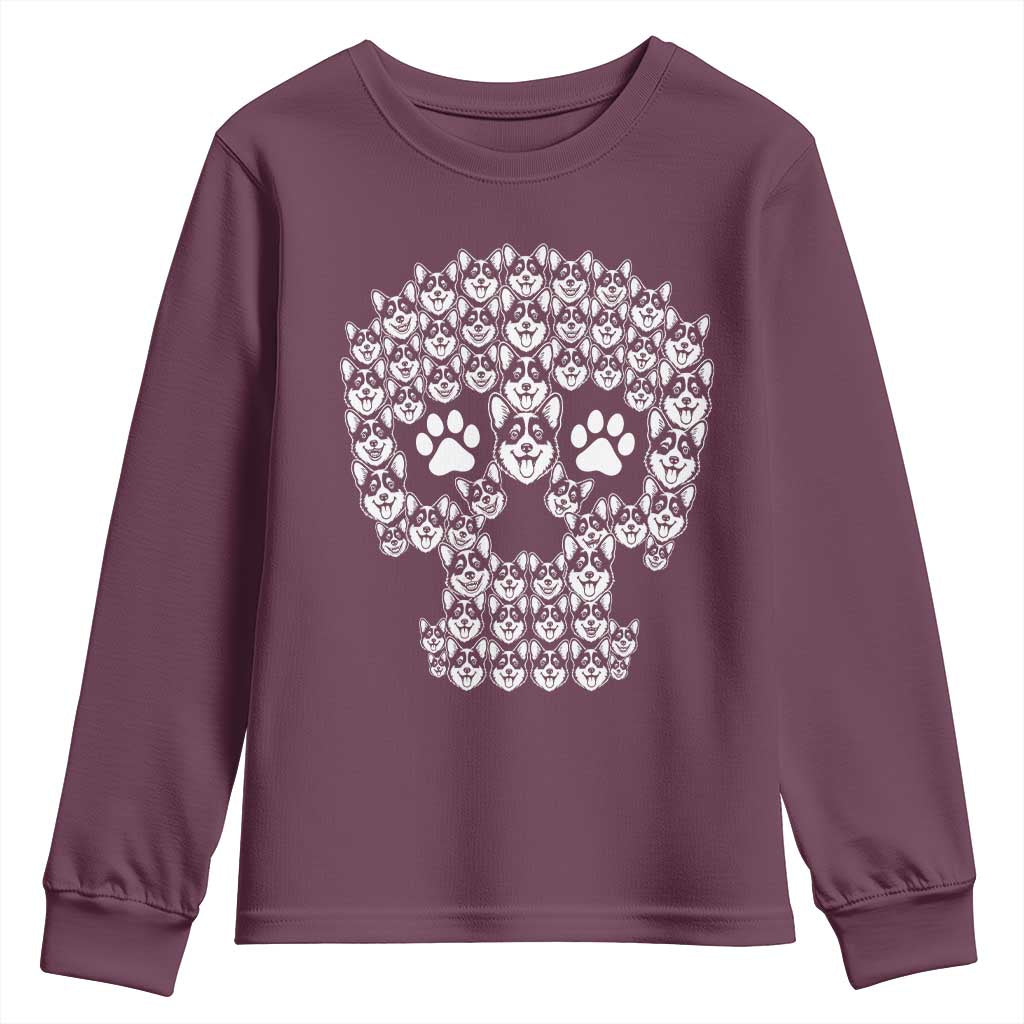 Funny Corgi Skull Halloween Youth Sweatshirt Dog Lover Spooky Gift