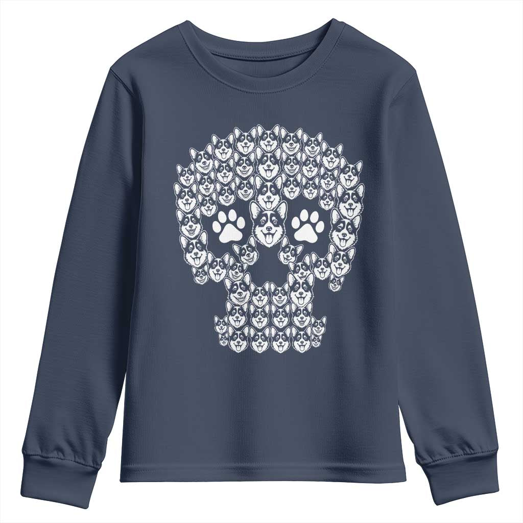 Funny Corgi Skull Halloween Youth Sweatshirt Dog Lover Spooky Gift