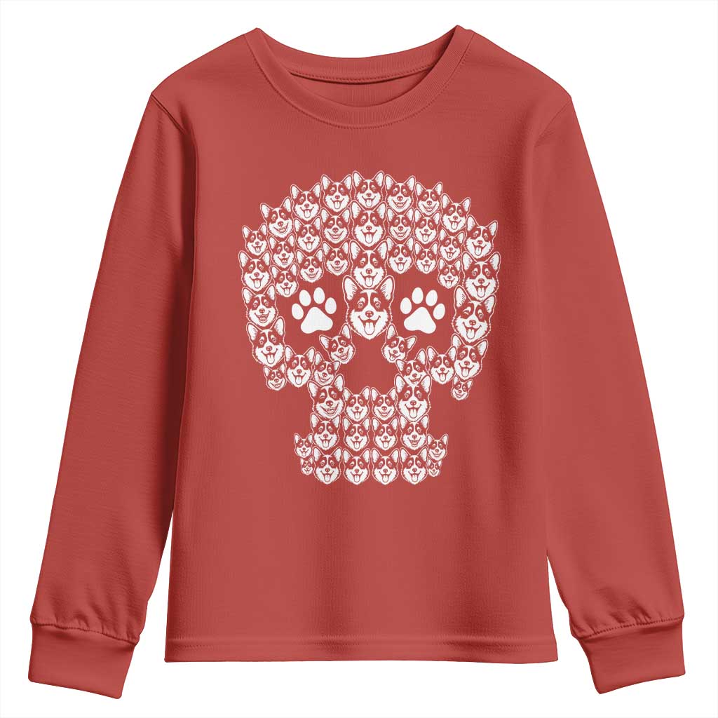 Funny Corgi Skull Halloween Youth Sweatshirt Dog Lover Spooky Gift