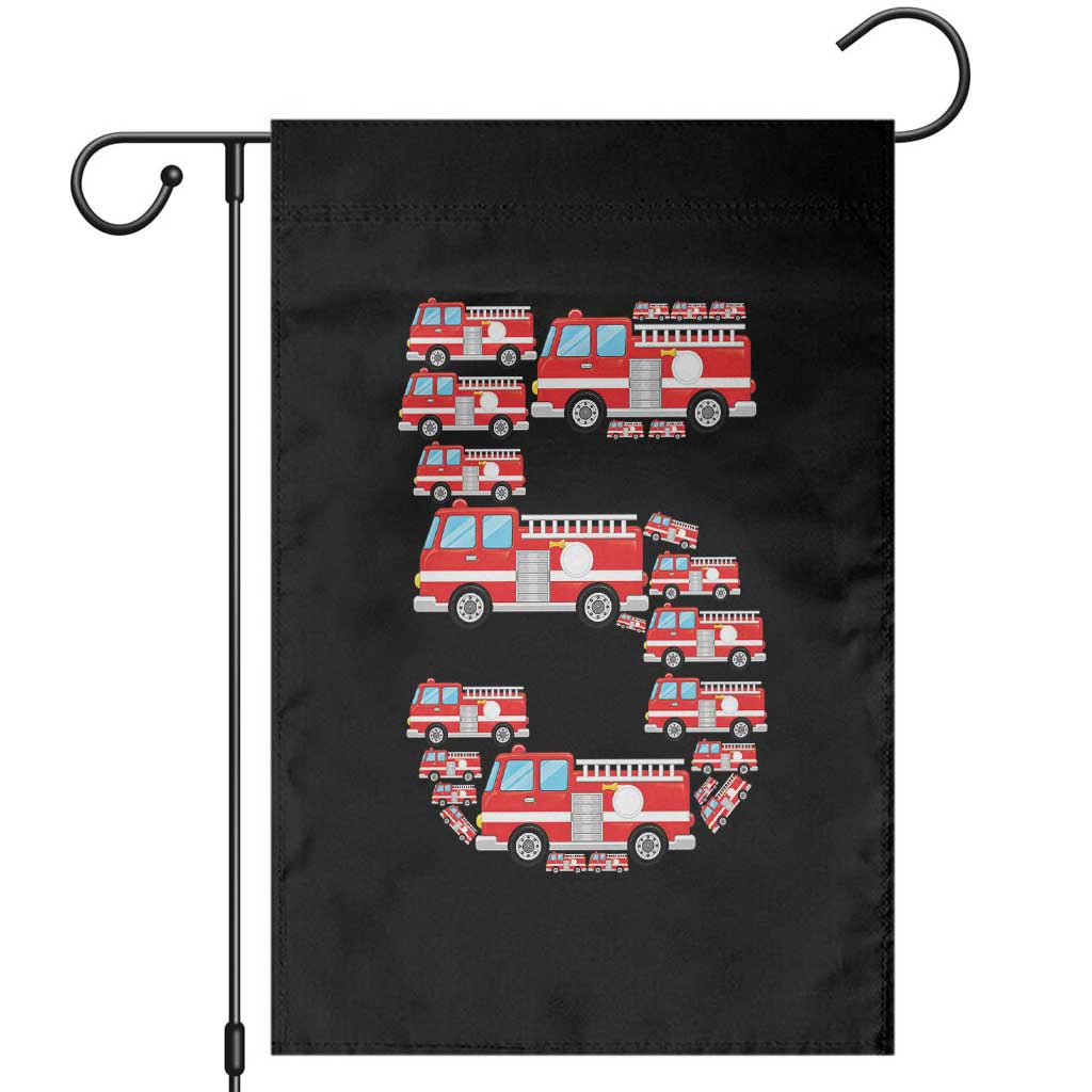 Fire Truck 5th Birthday Garden Flag Firefighter Gift For Five Year Old Kid